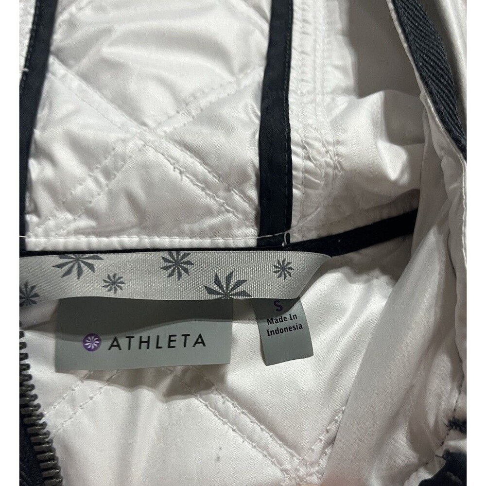 ATHLETA Jacket Womens S White Gray Aries Hooded Quilted Fleece Jacket Full Zip - Picture 7 of 8
